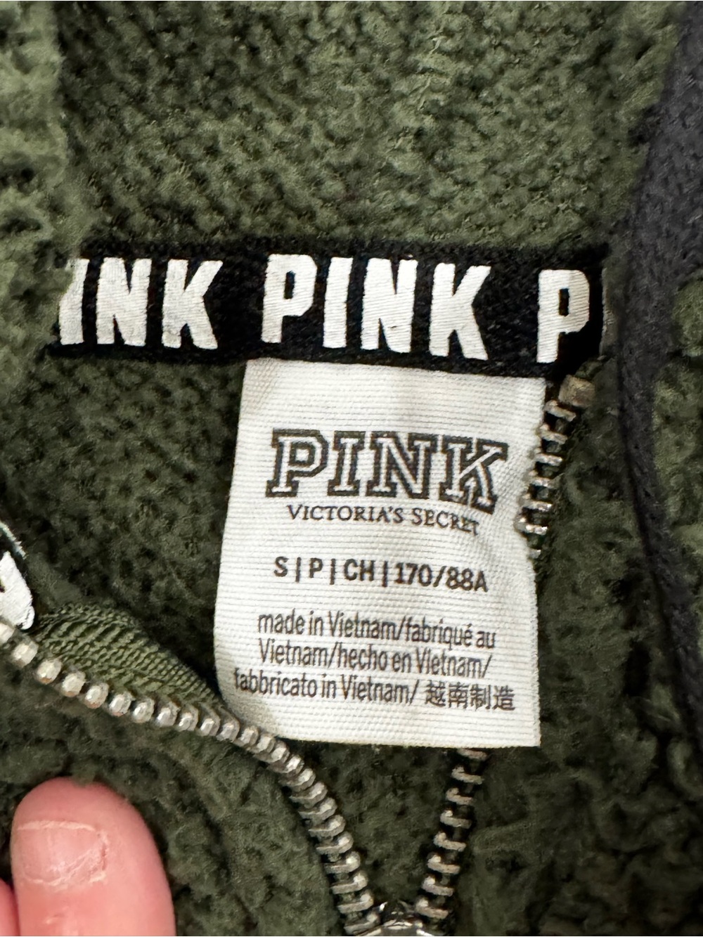 PINK Victoria’s Secret Green Sherpa Half Zip Hoodie Pullover Small - Picture 5 of 7